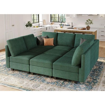 Belffin Corduroy Modular Sectional Sleeper Sofa 9 Seat Convertible with Storage Ottomans Modular Sectional Couch Bed for Living Room