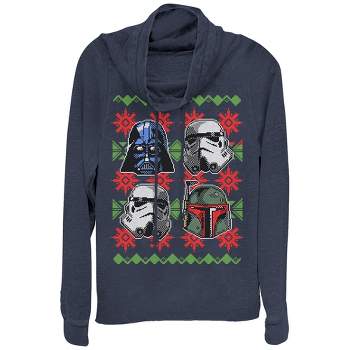 Juniors Womens Star Wars Ugly Christmas Empire Helmet Cowl Neck Sweatshirt
