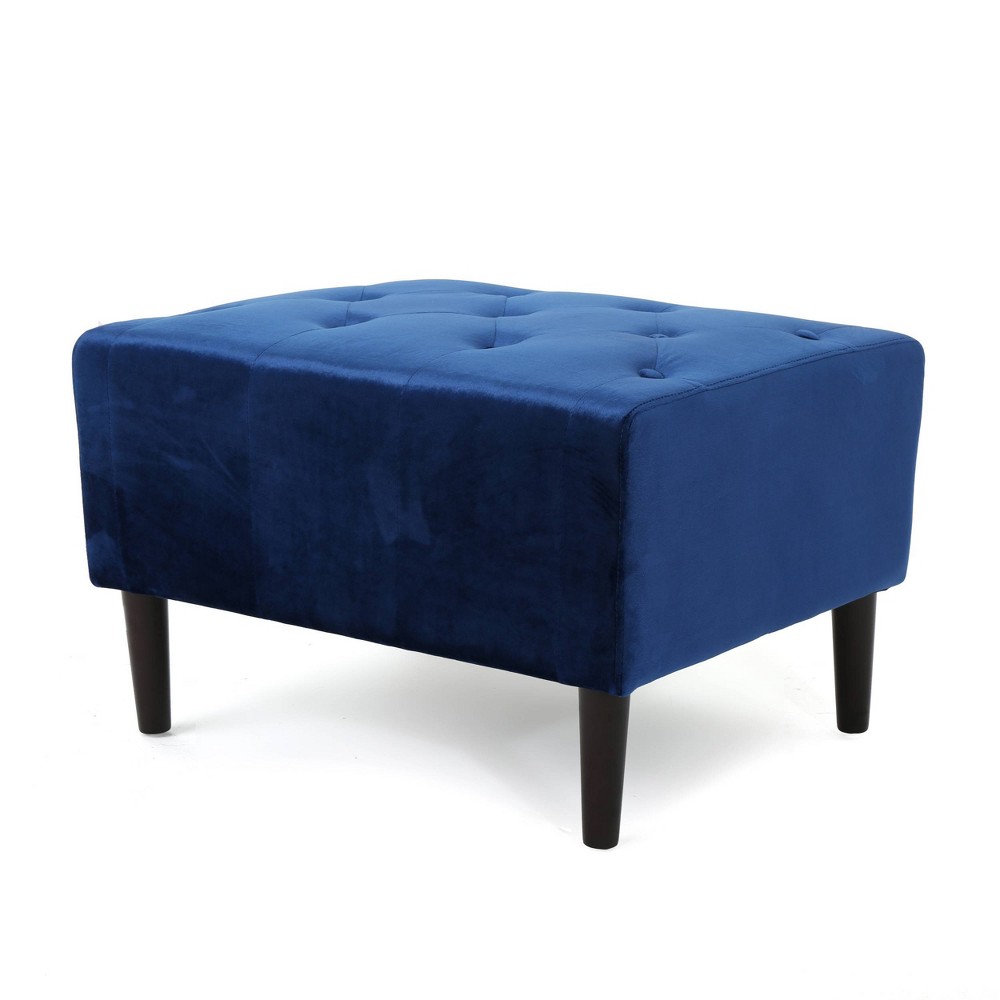 Photos - Pouffe / Bench Kimiko Tufted Ottoman Navy - Christopher Knight Home: Modern Velvet Footst