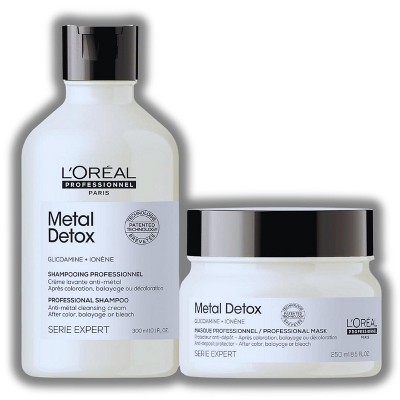 L'Oreal METAL DETOX Shampoo (10.1 oz) & Mask (8.5 oz) Duo Set - Prevents Hair Damage, Prolongs Color, Anti-Breakage, Sulfate-Free Loreal Kit