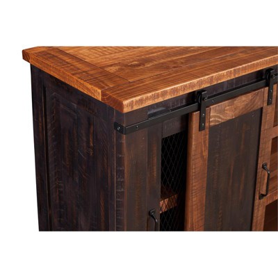 Rustic Antique Black and Distressed Pine 65" TV Stand with Sliding Barn Doors
