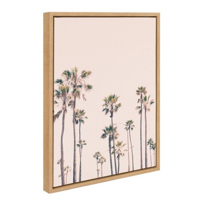 Pink Palm Tree Paradise Pastel Canvas Wall Art with Natural Frame
