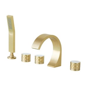 CASAINC Waterfall 3-Handle Deck-Mount Roman Tub Faucet with Hand Shower in Brushed Gold - 1 of 1