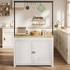 42" Kitchen Island with Storage, Multi-Functional Island Table with 2-Tier Shelves, Kitchen Counter with 5 Hooks, White & Natural - 3 of 4