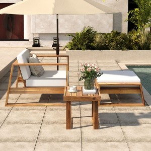 Osparple Outdoor Patio Furniture Set Acacia Wood Lounge Conversation Chairs with Cushions and Ottoman Coffee Table for Garden, Terrace - 1 of 4
