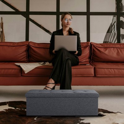 FONTOI Foldable Storage Ottomans, Ottoman Foot Rest, Storage Chest for Living Room Bedroom Entryway, Gray, 15"*15"*35.4"