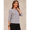 INSPIRE CHIC Women's Tweed Plaid 3/4 Sleeve Pearl Button Decor Casual Blouse - 2 of 4