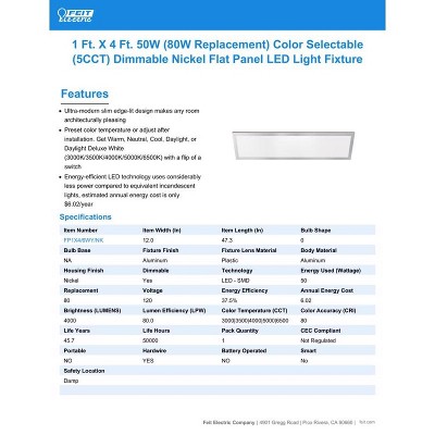 Brushed Nickel 1x4 ft Dimmable LED Flat Panel Light Fixture