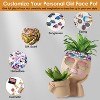 iMountek"Girl Face Planter Pot with Dual Openings, Drainage Hole for Succulents, Cactus, Resin Decor"Khaki White - 4 of 4