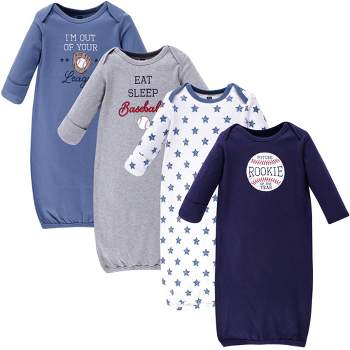 Hudson Baby Infant Boy Cotton Long-Sleeve Gowns 4pk, Baseball, 0-6 Months