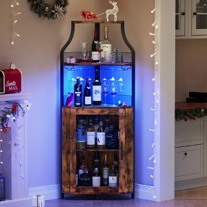 Corner Bar Cabinet, 61" Tall Farmhouse Wine Cabinet with Detachable Wine Rack, 5-Tier Industrial Wine Cabinet with Glass Holder & Adjustable Shelves - 1 of 4