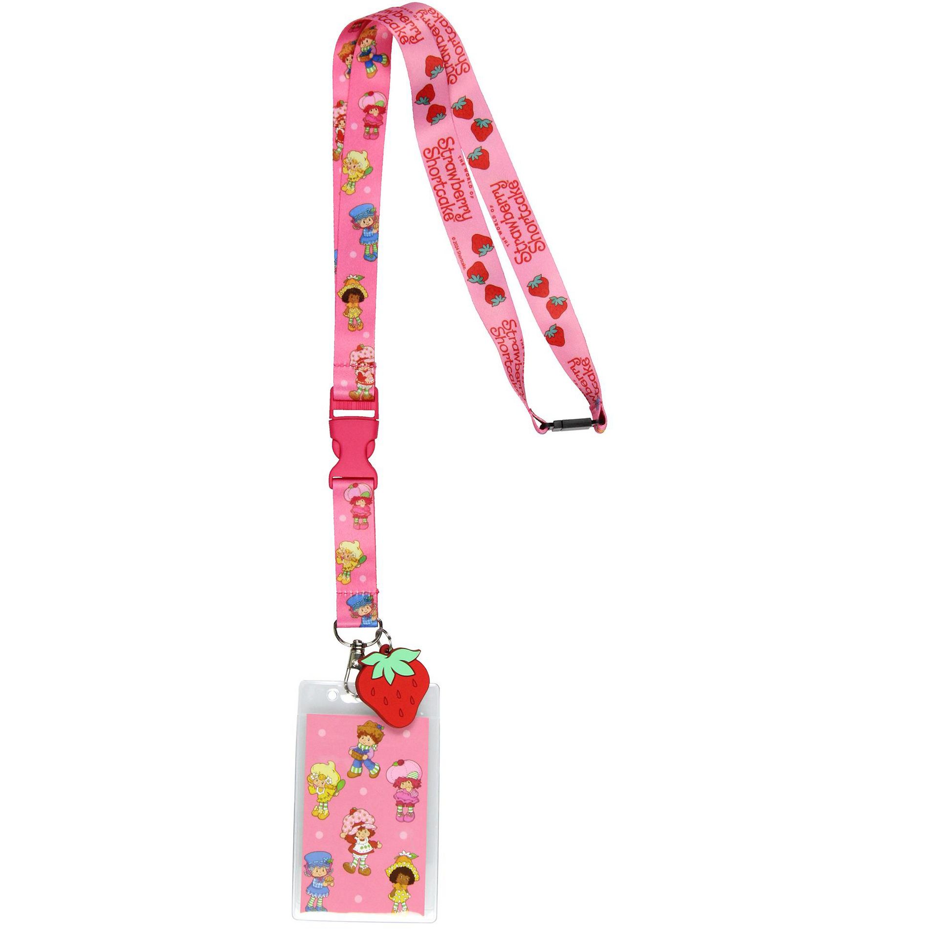 Strawberry Shortcake Lanyard Badge Holder With 2" Strawberry Rubber Pendant