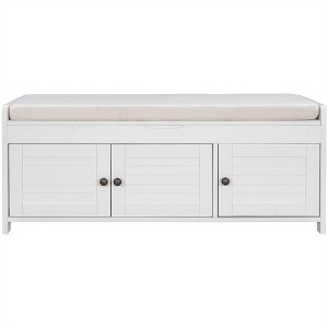 COWLOWN Rustic Storage Bench with 3 Shutter Doors, Multi-Functional Shoe Bench with Hidden Storage & Removable Cushion - 1 of 4