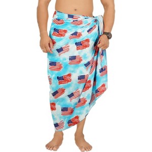 LA LEELA Men's 4th of July USA Patriotic Flag Swimwear Summer Sarong Swim Trunk Pareo Beach Wrap One Size Dodger Stripes - 1 of 4