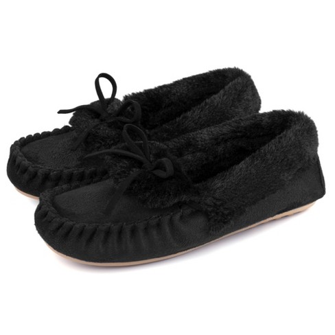 Ladies black moccasin online slippers