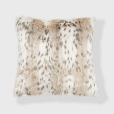20"x20" Oversize Snow Leopard Faux Fur Double Sided Square Throw Pillow Tan - Evergrace