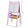 3 In 1 Kids Wooden Art Easel with Paper Roll, Double-Sided, Chalkboard & Whiteboard, Storage Baskets, Pink - 2 of 4