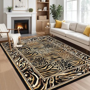Leopard Rug – Soft, Washable, Non-Slip, Low Pile, Patchwork Print, Large Accent Carpet for Living Room, Office, Bedroom, Dining Room - 1 of 4