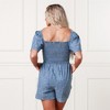 Hope & Henry Women's Bell Sleeve Smocked Chambray Romper - 3 of 4