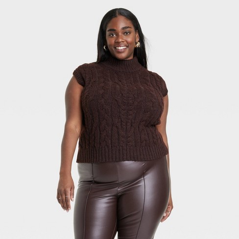 Women's Mock Turtleneck Cropped Sweater Vest - A New Day™ Dark Brown 3x :  Target