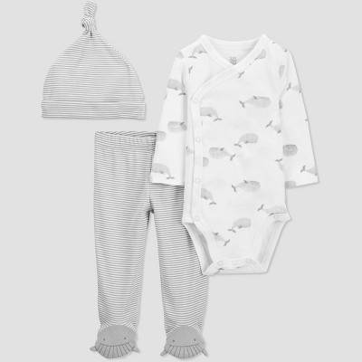 Carter's Just One You® Baby Boys' 3pc Whale Top and Bottom Set with Hat - White/Gray 3M