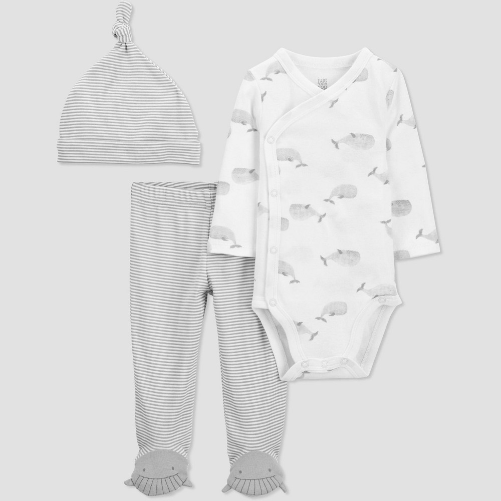 Size3M/ Baby Boys' 3pc Whale Top and Bottom Set with Hat - Just One You made by carter's White/Gray 3M