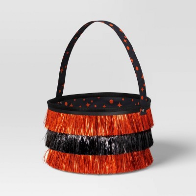 7.5" Halloween Trick or Treat Fabric Basket Orange/Tinsel Black - Hyde and EEK! Boutique™