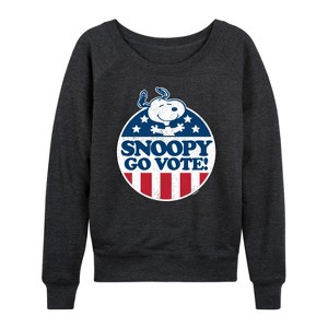 Women's - Peanuts - Snoopy Go Vote Lightweight French Terry Wide Neck Long Sleeve Shirt - 1 of 4