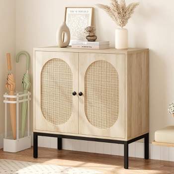 Trinity Buffet Cabinet, Rattan Storage Cabinet with Doors and Shelves, Wood Console Cabinet with Storage Entryway Cabinet for Living Room