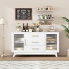 Kitchen Island with Storage, Farmhouse Island Table with Sliding Barn Doors, Coffee Bar Station with Power Outlet, Storage cabinet with hook, Brown - 3 of 4
