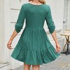 Dress for Women Casual Elegant V Neck Long Sleeve Ruffle Swing Button Down Beach Party Sun Midi Dresses - 2 of 4