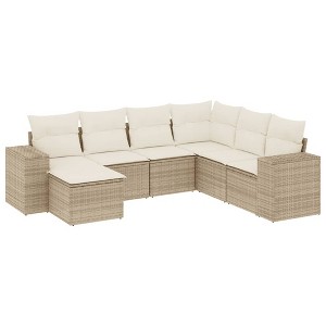 vidaXL Garden Sofa Set Beige PE rattan, powder-coated steel Large - 1 of 4