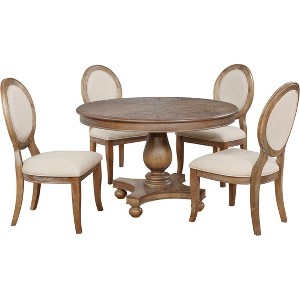 5pc Olivia Round Dining Set Distressed Gray Wash - Powell Company, Brown