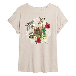 Women's - Disney - Christmas - Family In The Forest Oversized Graphic T-Shirt - 1 of 4