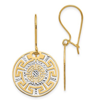 Black Bow Jewelry 20mm Greek Key Dangle Earrings in 14k Yellow Gold & White Rhodium