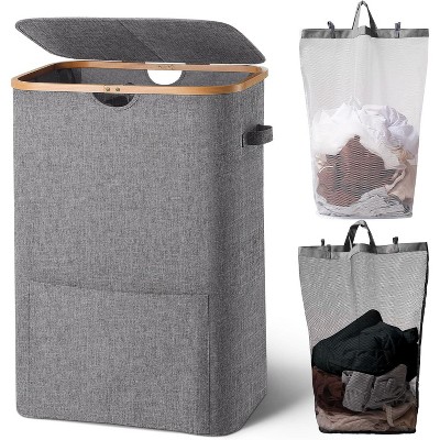 Laundry Basket with Lid,Collapsible Clothes Hampers for Laundry with Handles and Removable Inner Bag,Large Hamper