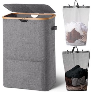 Laundry Basket with Lid,Collapsible Clothes Hampers for Laundry with Handles and Removable Inner Bag,Large Hamper - 1 of 4