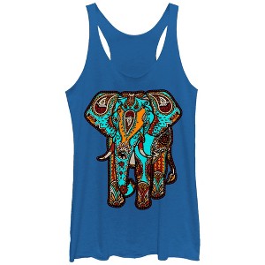 Women's Lost Gods Henna Elephant Print Racerback Tank Top - 1 of 3