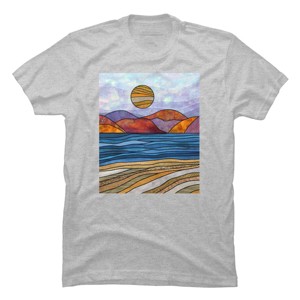 Men's Design By Humans Beach Landscape Stain Glass By Maryedenoa T-Shirt - 1 of 4