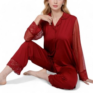 Anna-Kaci Lounge Women's Lace Detail 2-Piece Sleepwear Set with Soft Fabric and Relaxed Fit - 1 of 4