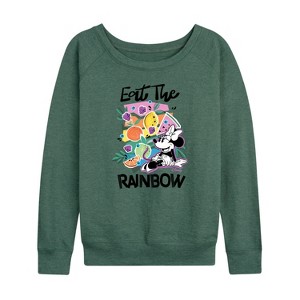Women's - Disney - Eat the Rainbow Minnie Lightweight French Terry Wide Neck Long Sleeve Shirt - 1 of 4