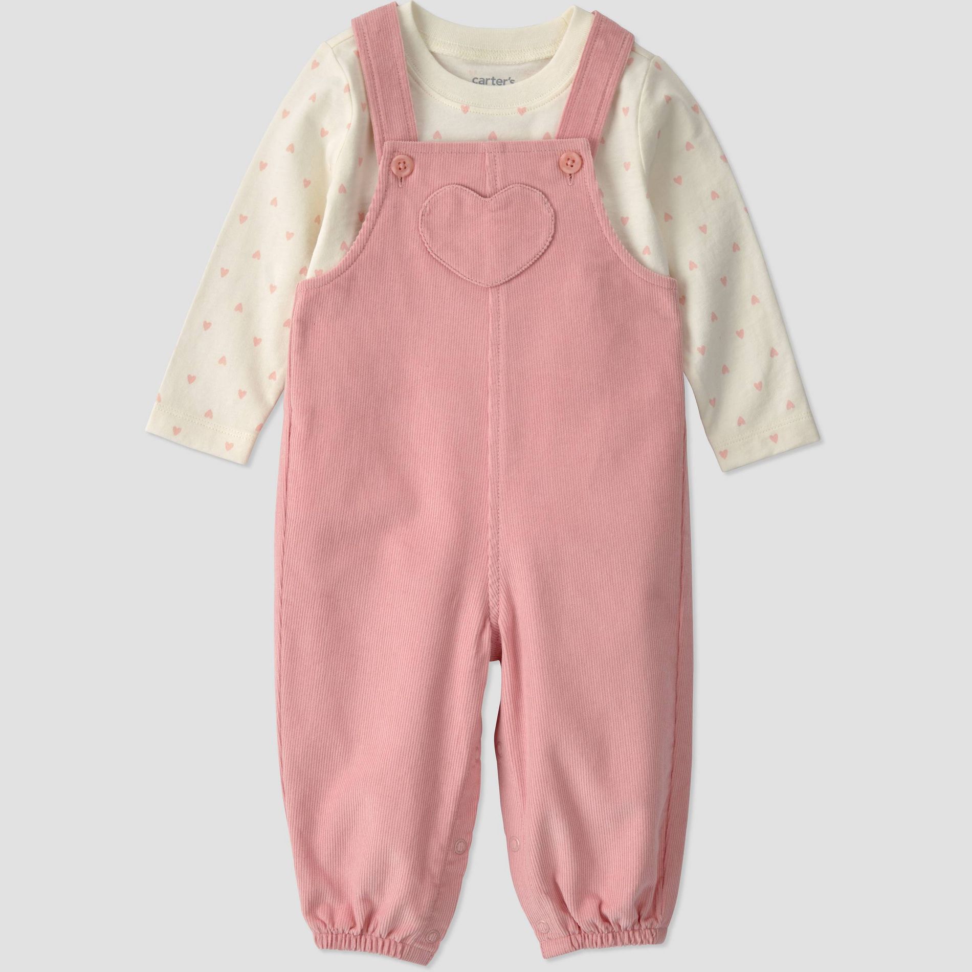 Carter's Just One You® Baby Girls' 2pc Long Sleeve Bodysuit and Cord Heart Overalls Set - Pink