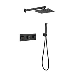 ChicFurnit Showerheads Rainfall Shower Head with Handheld Spray Combo Extention Arm High Pressure Showerheads for Bathroom, Black, 17.3"*12.6"*5" - 1 of 4