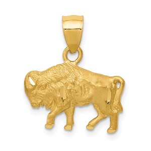 Black Bow Jewelry 14k Yellow Gold Satin and Diamond Cut Buffalo Pendant - 1 of 4