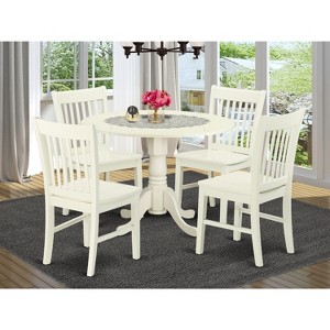 HomeStock 5 PC Dublin kitchen table set-Dining table and 4 wood seat kitchen chairs, Linen White - 1 of 3