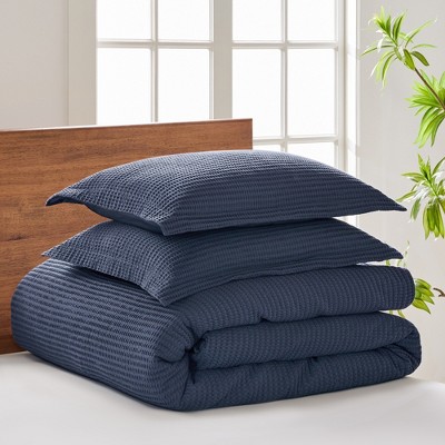 Navy Twin Cotton Waffle Weave Comforter Set