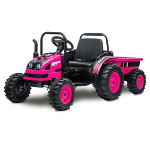 Kids Ride On Tractor with Trailer, 12V Battery Powered Electric Tractor with Remote Control, Music, USB, Led, Unload Button - 1 of 4