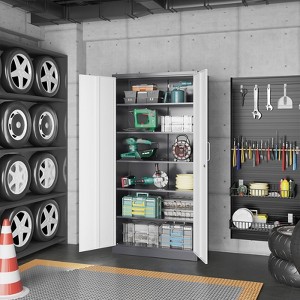 Mlezan 72H" Metal Storage Cabinets with Lock, Garage Storage Cabinet with 2 Door and 5 Adjustable Shelves, for Home, Office, Gym, Garage - 1 of 4