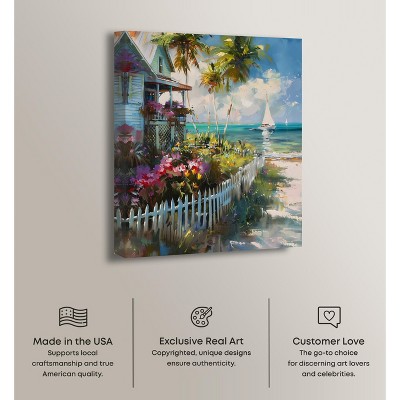 Colorful Coastal Beach House Canvas Wall Art, 30" x 36"