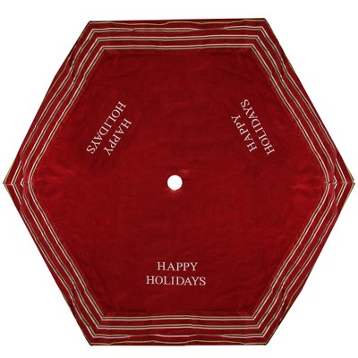 Northlight 56" Red and White 'Happy Holidays' Christmas Tree Skirt with Striped Trim